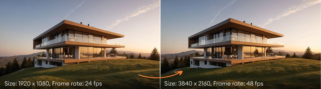 Before and after comparison of the video upscale